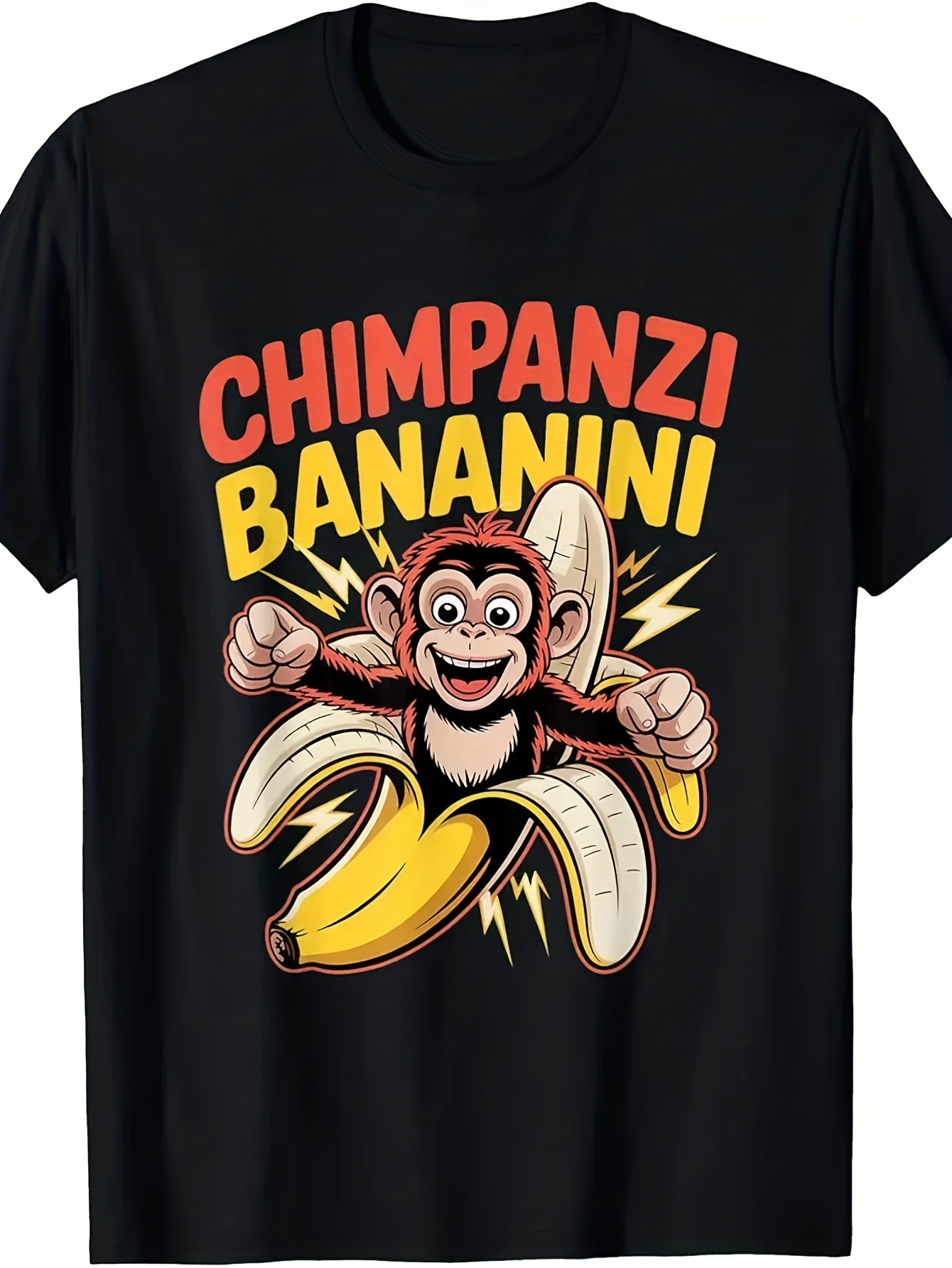 Men's Graphic T-Shirt Chimpanzi Bananini Cartoon With Lightning Burst And Split Banana Monkey