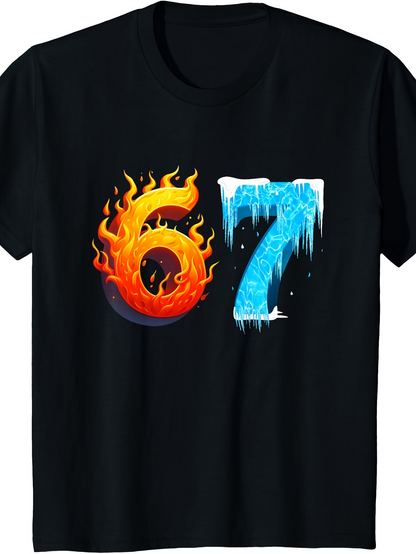 Men's Graphic T-Shirt Fiery Flames Blending With Frozen Ice Number 67