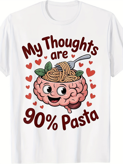 Men's Graphic T-Shirt My Thoughts Are 90 Percent Pasta Surrounded By Hearts Cartoon Brain