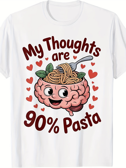 Men's Graphic T-Shirt My Thoughts Are 90 Percent Pasta Surrounded By Hearts Cartoon Brain