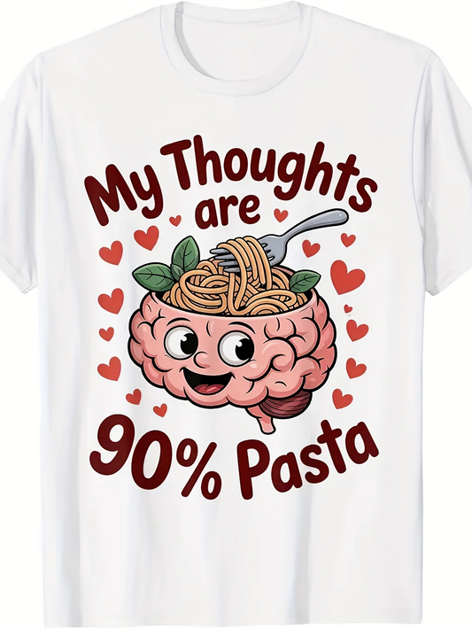 Men's Graphic T-Shirt My Thoughts Are 90 Percent Pasta Surrounded By Hearts Cartoon Brain