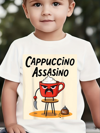 Men's Graphic T-Shirt Cappuccino Assasino Cartoon Mug With Whipped Cream Angry Face Table Spoon