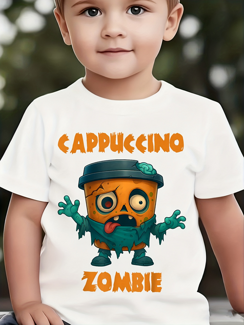 Men's Graphic T-Shirt Cappuccino Zombie Frothy Coffee Cup With Lively Cartoon Green Zombie