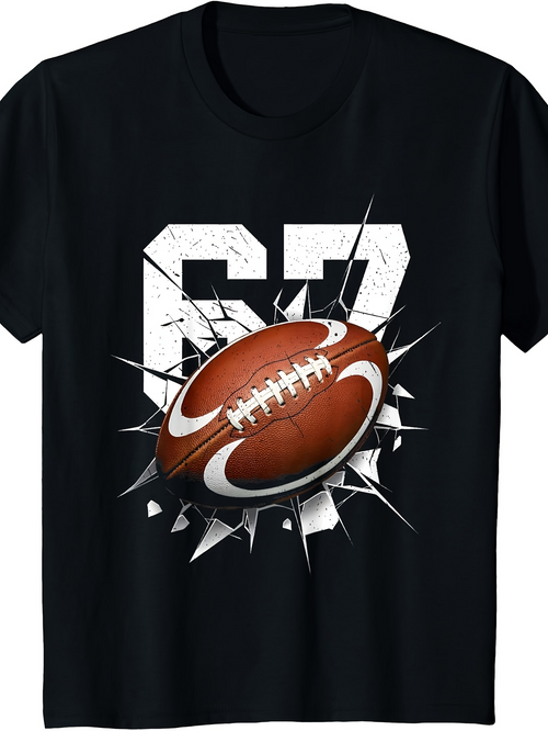 Men's Graphic T-Shirt Number Sixty Seven With Shattered Glass And Brown Football