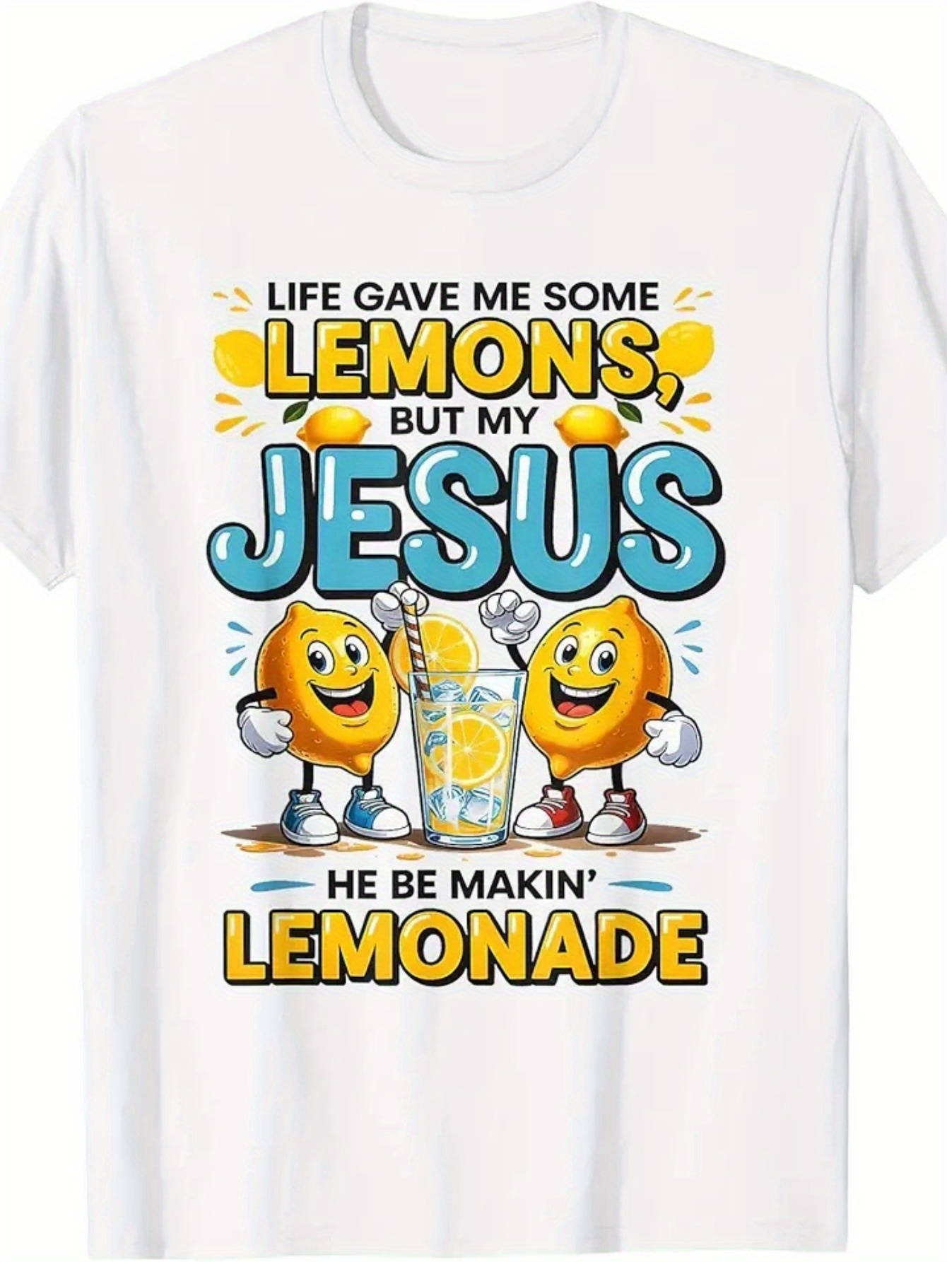 Men's Graphic T-Shirt Life Gave Me Lemons Happy Cheerful Cartoon Lemons Around Lemonade Glass