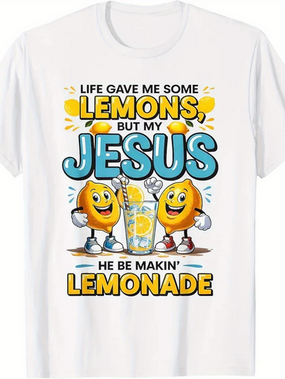 Men's Graphic T-Shirt Life Gave Me Lemons Happy Cheerful Cartoon Lemons Around Lemonade Glass