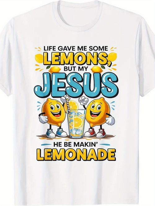 Men's Graphic T-Shirt Life Gave Me Lemons Happy Cheerful Cartoon Lemons Around Lemonade Glass