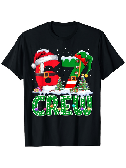 Men's Graphic T-Shirt Festive Christmas Hat Lights And Snow Crew Shirt