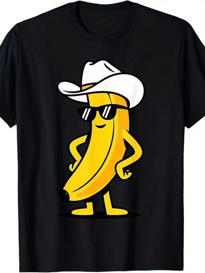 Men's Graphic T-Shirt Cool Banana Character Wearing Cowboy Hat Sunglasses And Confident Pose Banana