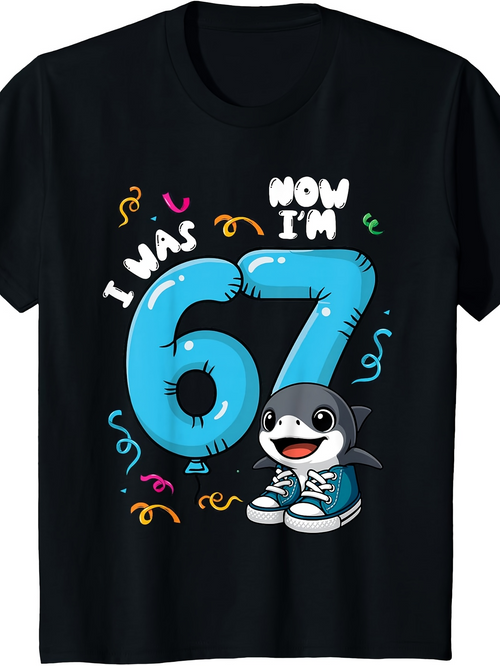 Men's Graphic T-Shirt I Was Now Im 67 With Whale Cartoon And Festive Confetti Accents
