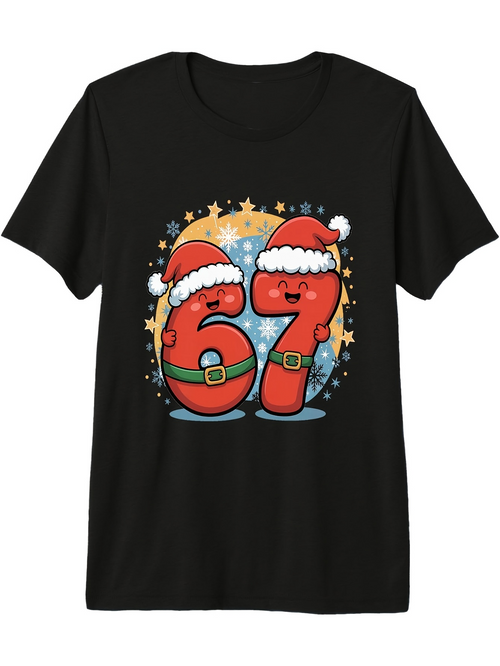 Men's Graphic T-Shirt Festive Cartoon Santa Hat Numbers Surrounded By Snowflakes And Stars Number