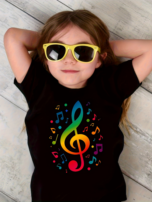Men's Graphic T-Shirt Colorful Musical Notes Surrounding A Vibrant Treble Clef Symbol