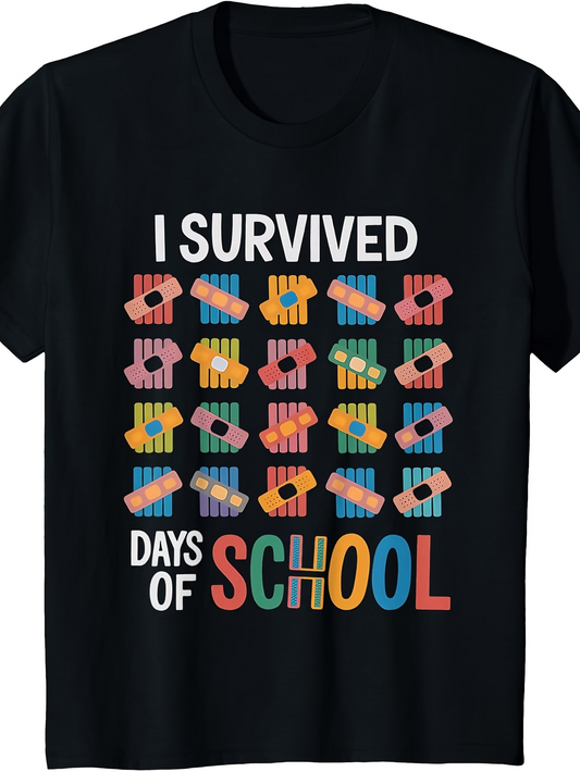 Men's Graphic T-Shirt I Survived Colorful Erasers And Vibrant Letters School
