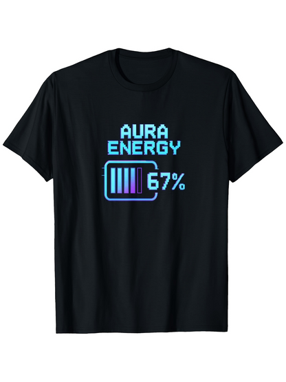 Men's Graphic T-Shirt Aura Energy Neon Glowing Digital Battery Bar With Percentage Display