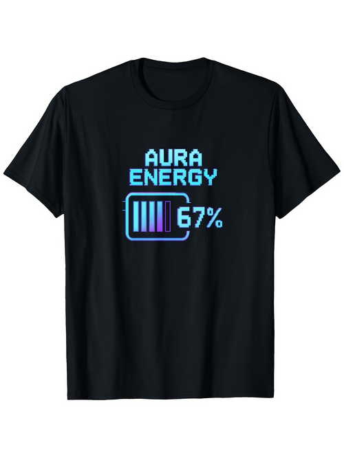 Men's Graphic T-Shirt Aura Energy Neon Glowing Digital Battery Bar With Percentage Display