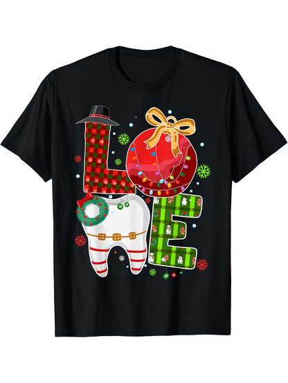Men's Graphic T-Shirt Love With Christmas Lights And Festive Holiday Ornament Tooth