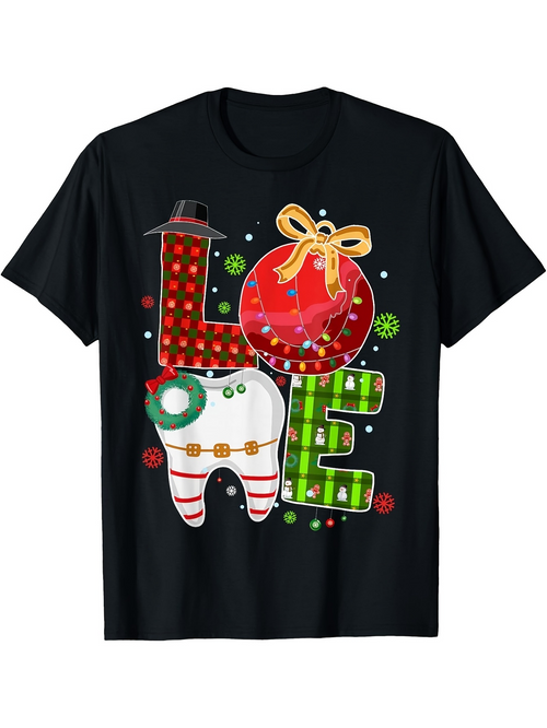 Men's Graphic T-Shirt Love With Christmas Lights And Festive Holiday Ornament Tooth
