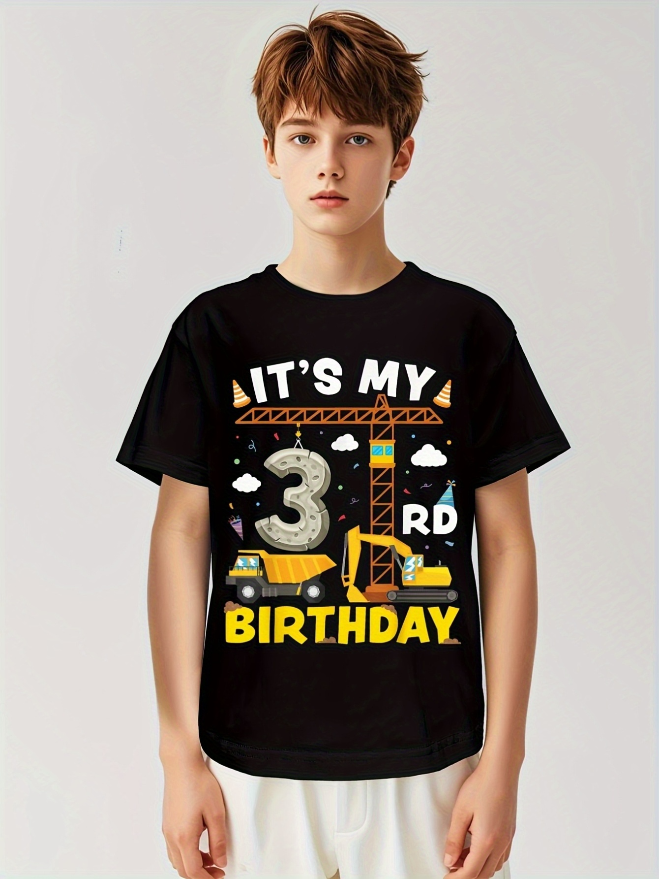 Men's Graphic T-Shirt Its My Third Birthday With Trucks And Construction Theme Shirt