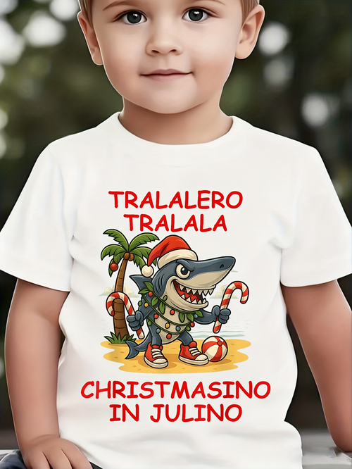 Men's Graphic T-Shirt Tralalero Tralala Shark In Santa Hat With Palm Trees And Candy Canes