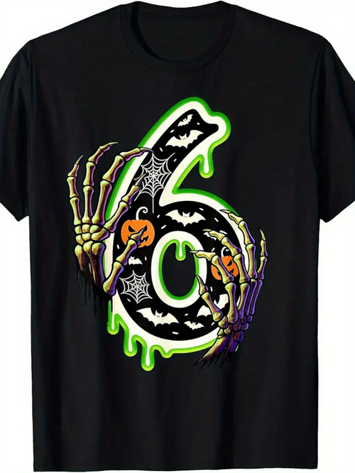 Men's Graphic T-Shirt Dripping Neon Green Halloween Skeletons And Spooky Six