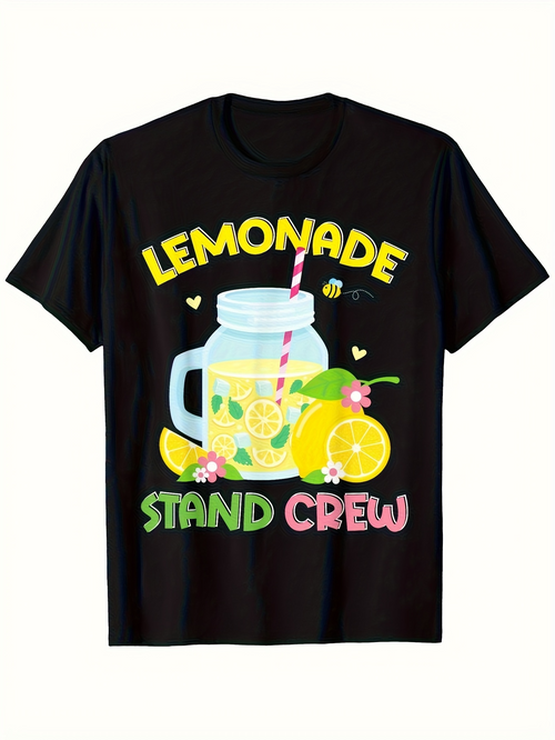 Men's Graphic T-Shirt Lemonade Stand Crew Refreshing Drink With Citrus Fruits And Blossoms Glass Jar