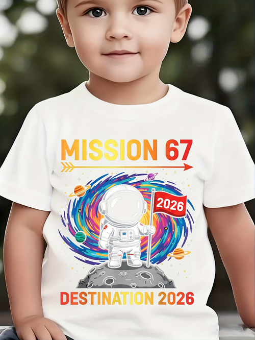 Men's Graphic T-Shirt Mission 67 Astronaut With Swirling Colorful Galactic Vortex Standing On Moon