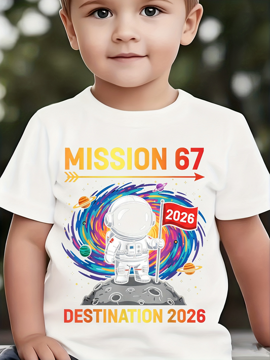 Men's Graphic T-Shirt Mission 67 Astronaut With Swirling Colorful Galactic Vortex Standing On Moon
