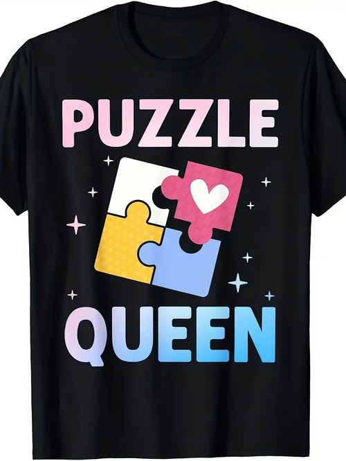 Men's Graphic T-Shirt Puzzle Queen Colorful Pieces With Sparkling Cartoon Heart Puzzle