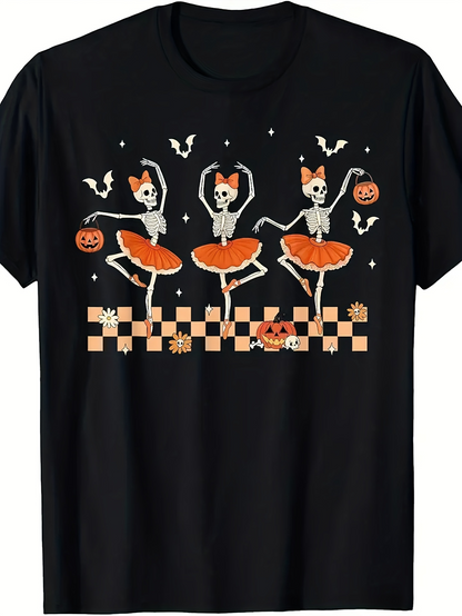 Men's Graphic T-Shirt Dancing Skeletons In Halloween Tutus With Pumpkins And Bats Costume T Shirt