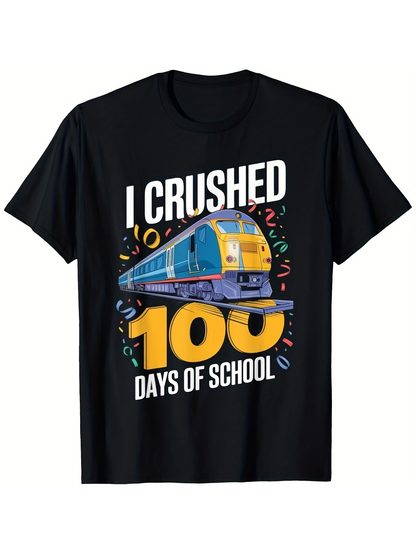 Men's Graphic T-Shirt I Crushed 100 Days Of School With Blue Train And Colorful Confetti