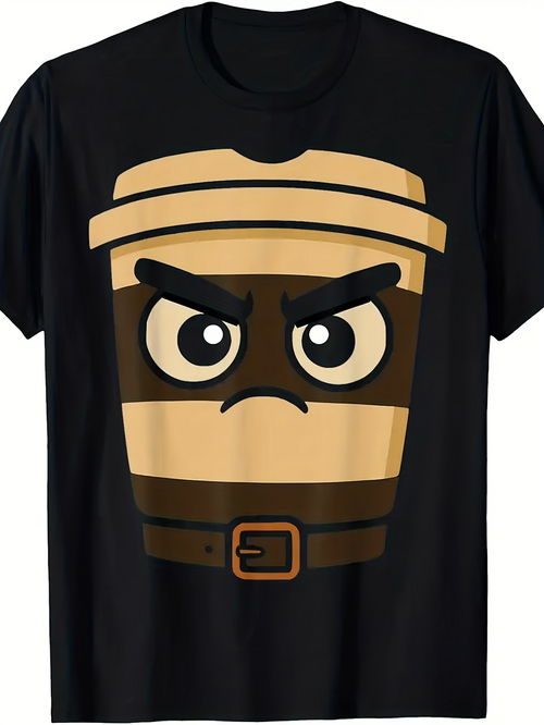 Men's Graphic T-Shirt Angry Face Cartoon Coffee Cup With Bold Graphic Belt