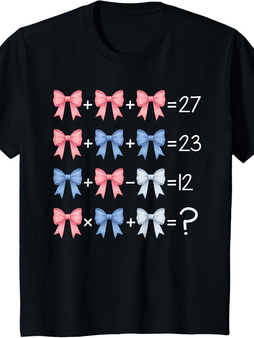 Men's Graphic T-Shirt Cute Pink And Blue Bows Math Puzzle On Black