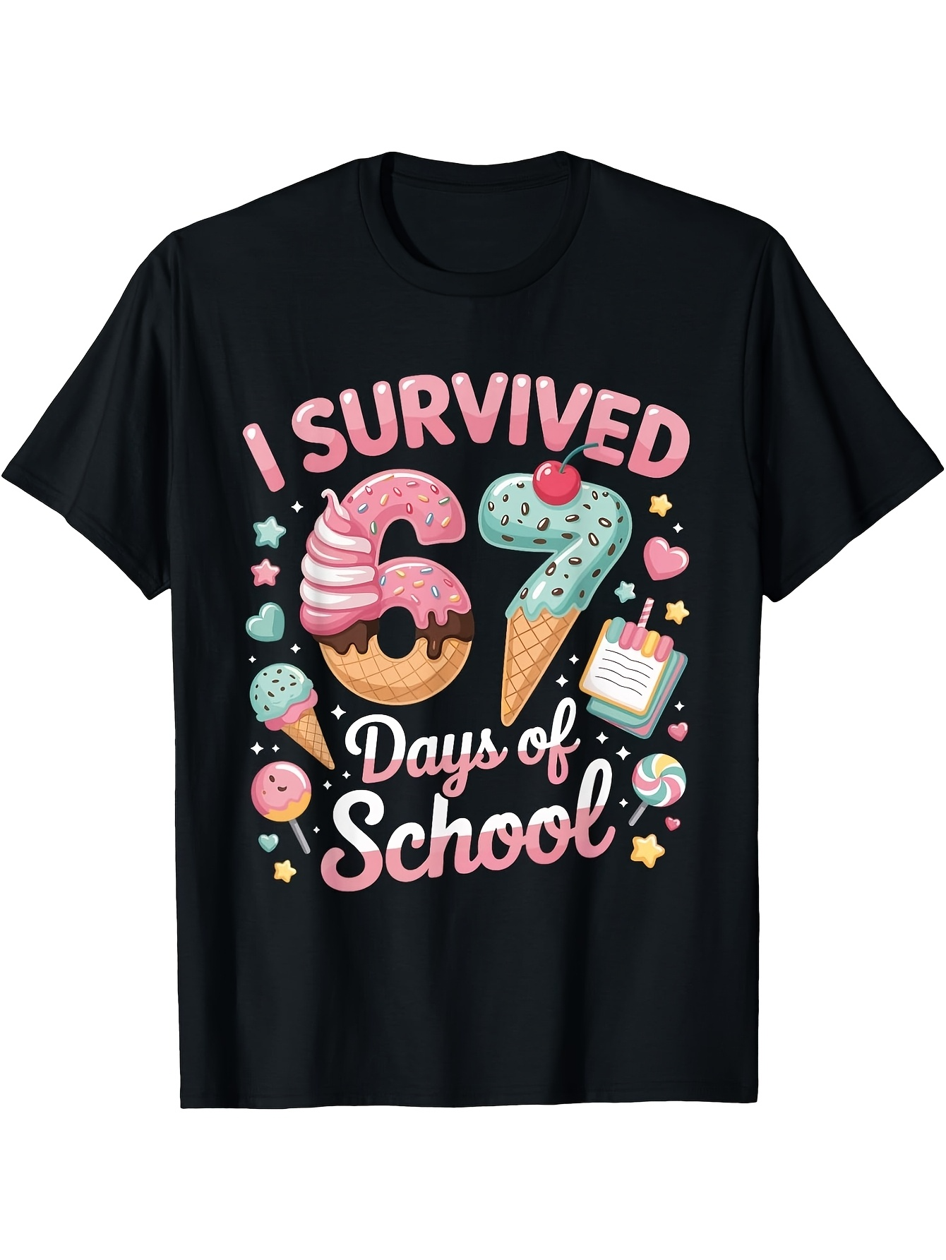 Men's Graphic T-Shirt I Survived Colorful Sweet Treats Surrounded By School Stationery And Confetti T Shirt