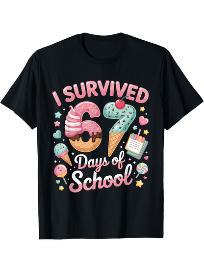 Men's Graphic T-Shirt I Survived Colorful Sweet Treats Surrounded By School Stationery And Confetti T Shirt