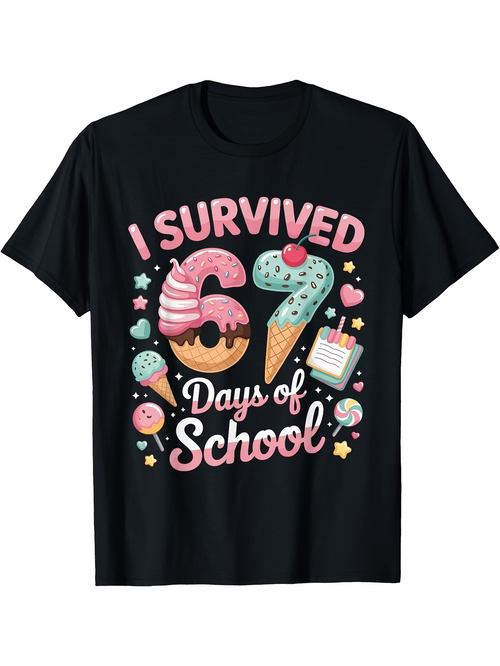 Men's Graphic T-Shirt I Survived Colorful Sweet Treats Surrounded By School Stationery And Confetti T Shirt