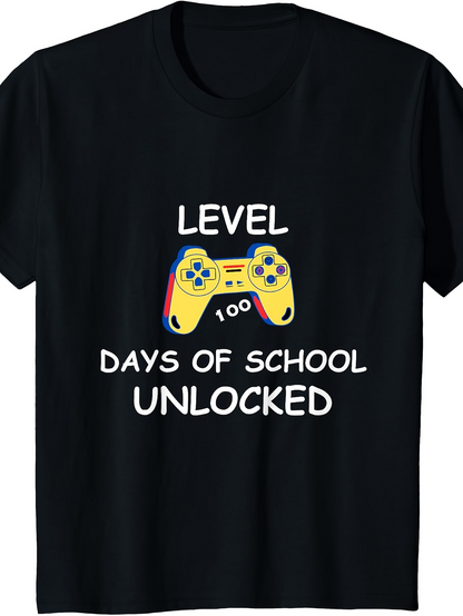 Men's Graphic T-Shirt Level 100 Days Of School Unlocked Colorful Gamepad Celebration Design