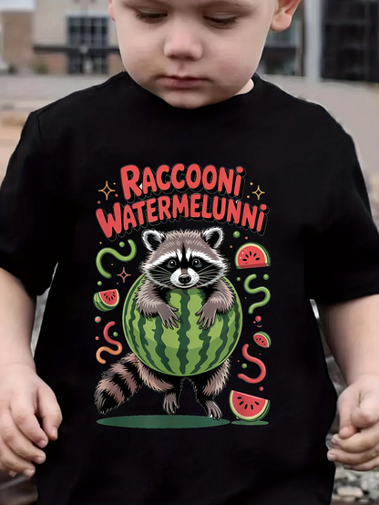 Men's Graphic T-Shirt Raccooni Watermelunni Surrounded By Slices With Playful Graphic Raccoon Watermelon