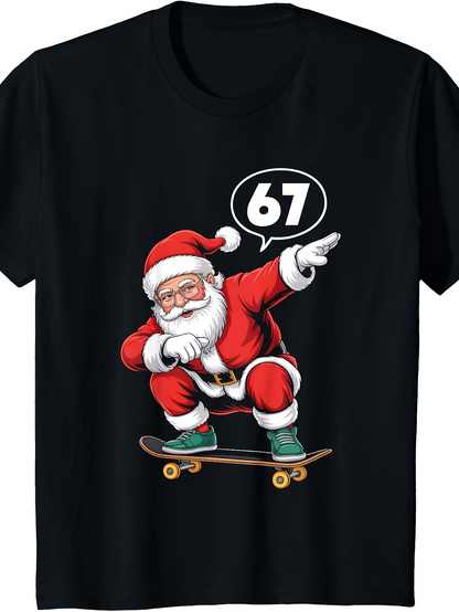 Men's Graphic T-Shirt Playful Santa Riding On Skateboard With Festive Outfit Santa Claus