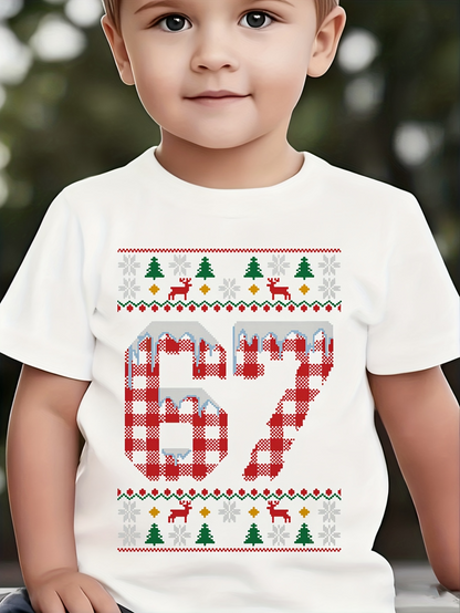 Men's Graphic T-Shirt Red Plaid Christmas Pattern With Trees And Decorative Numbers 67
