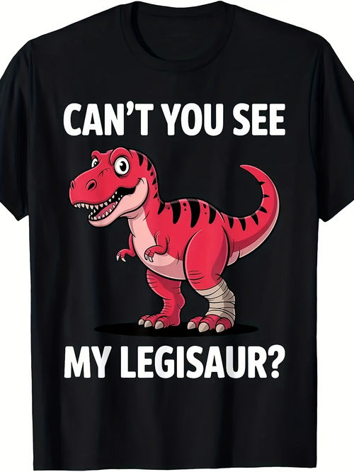 Men's Graphic T-Shirt Cant You See My Leg Dinosaur Surrounded By Playful Cartoon Red Dinosaur