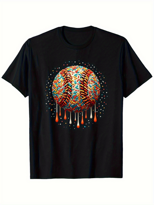 Men's Graphic T-Shirt Colorful Abstract Splatter Patterns Surrounding A Dripping Baseball