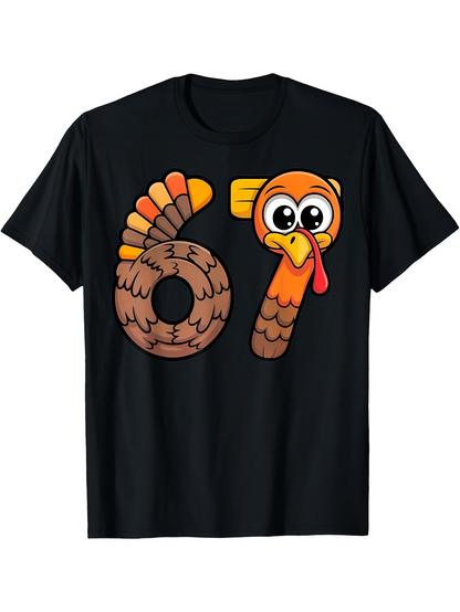 Men's Graphic T-Shirt Cartoon Colorful Numbers With Feathered Turkey Face Design