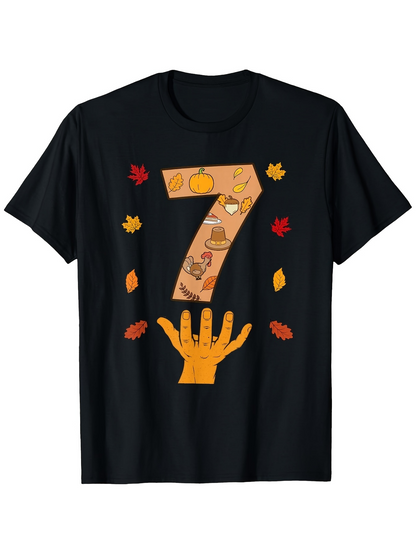 Men's Graphic T-Shirt Autumn Leaves With Orange Number Seven Hand And Falling Symbols