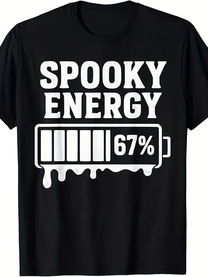 Men's Graphic T-Shirt Spooky Energy Melting Battery Graphic With Dripping Percentage Design T Shirt