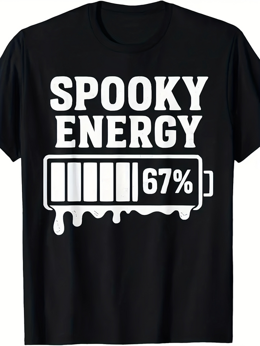 Men's Graphic T-Shirt Spooky Energy Melting Battery Graphic With Dripping Percentage Design T Shirt