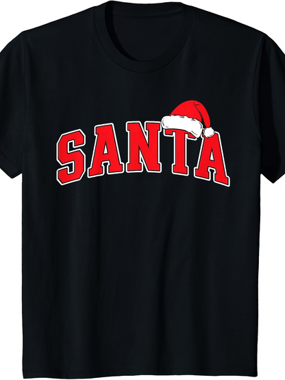 Men's Graphic T-Shirt Santa Bold Lettering With Festive Red And White Santa Hat
