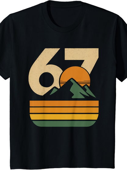 Men's Graphic T-Shirt Retro Sunset Lines With Majestic Mountains And Bold Number 67