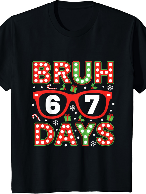 Men's Graphic T-Shirt Bruh Sixty Seven Days With Festive Glasses And Holiday Pattern