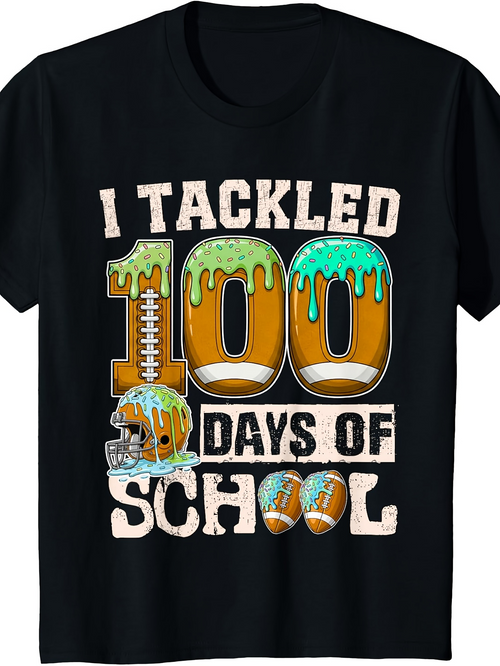 Men's Graphic T-Shirt I Tackled One Hundred Days Of School With Football Helmet And Painted Numbers