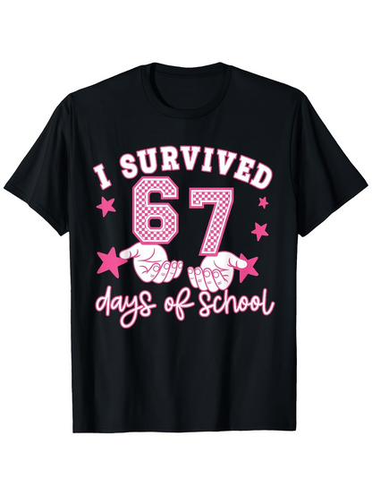 Men's Graphic T-Shirt I Survived Pink Stars And Dotted Numbers With Hands School Shirt
